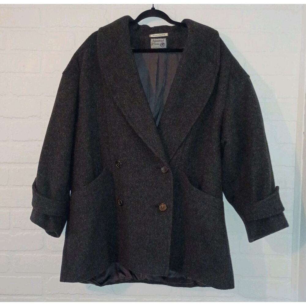 VTG Wool Pea Coat Mens Size 18 1/2 Grey Lined Double Breasted Made In Austria